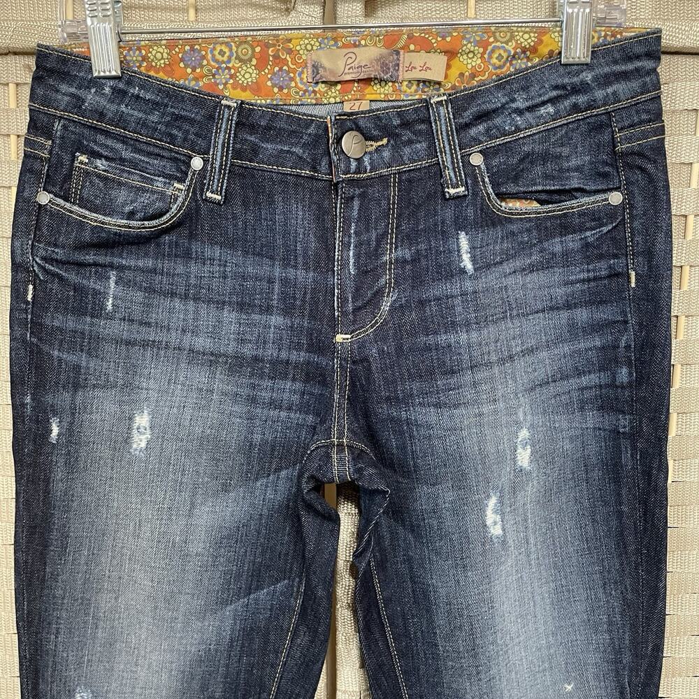 Paige Lou Lou Flare Mid-Rise Jeans Women Size 27 Blue Medium Wash Distress Denim - Picture 3 of 10